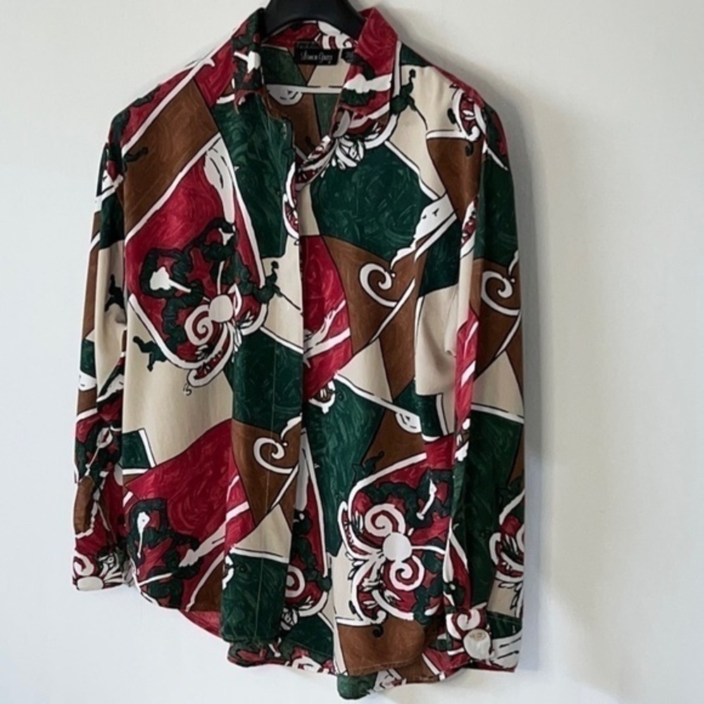 Lemon Grass Vtg Graphic Print Women's Button Down Shirt Top Long Sleeve XL - Picture 3 of 9